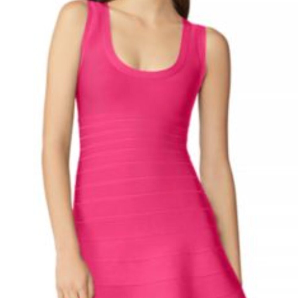 HERVE LEGER Fit And Flare Dress In Hot Pink Medium